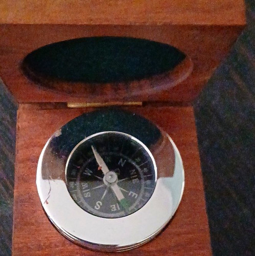 Silver metal pocket compass - metal, in