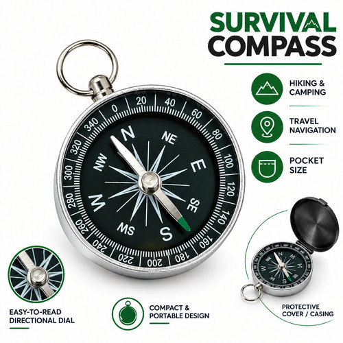 Simple hiking keychain compass - keychain,