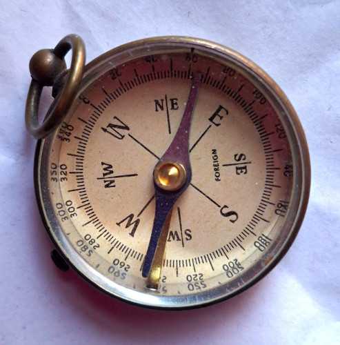 Brass metal pocket compass - brass,