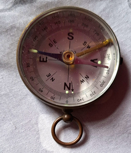 Vintage brass pocket compass - brass,