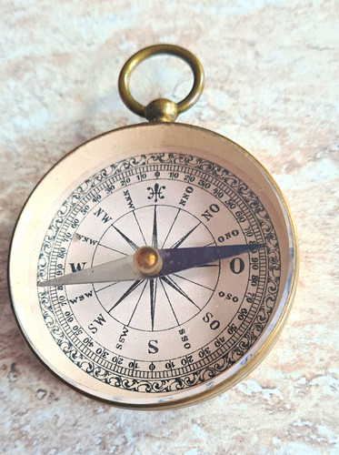 Antique metal pocket compass - antique,