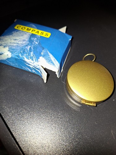 Gold pocket compass with cover - compass,